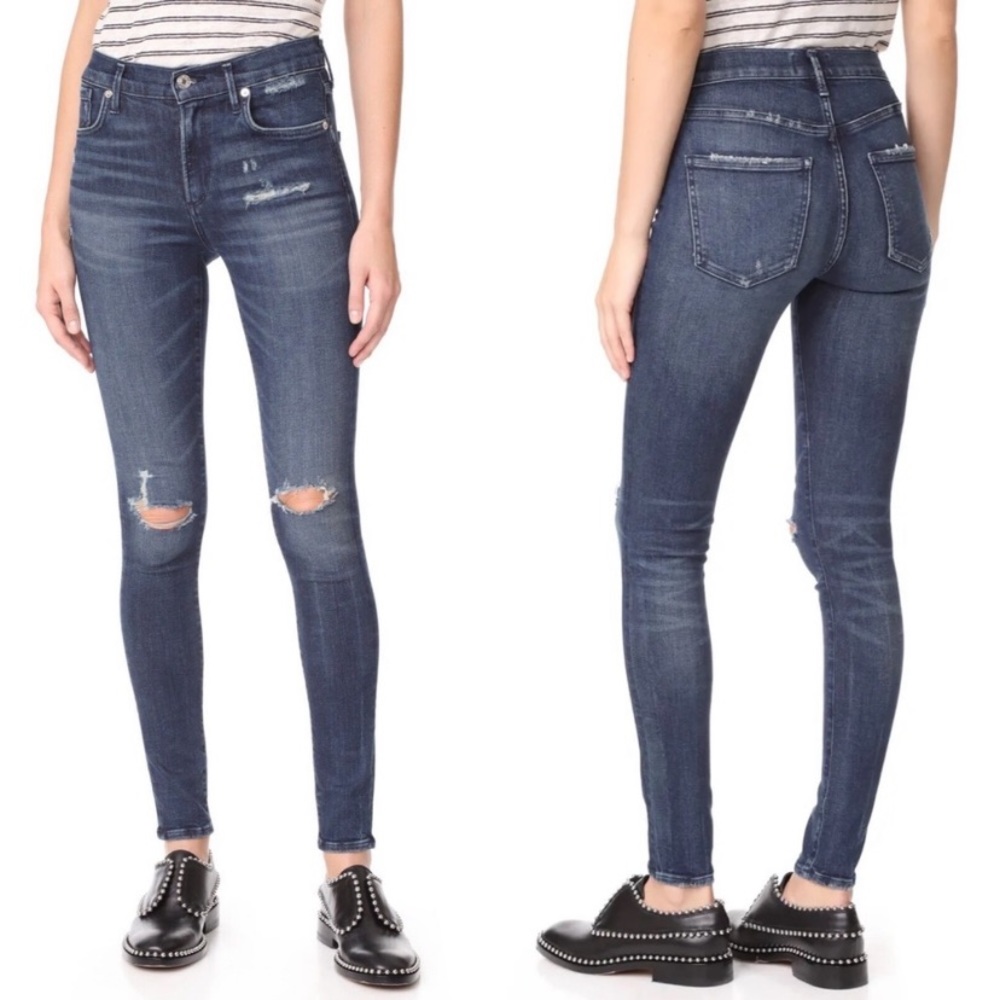 AGOLDE DARE BLUE DISTRESSED HIGH RISE SOPHIE SKINNY JEANS